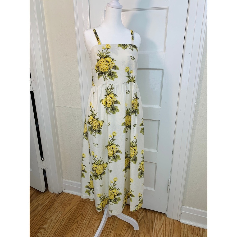 Tahari Cream Linen Sundress Pineapple A‎ Line Fit Flare Resort Vacation Size 8 - Picture 2 of 16